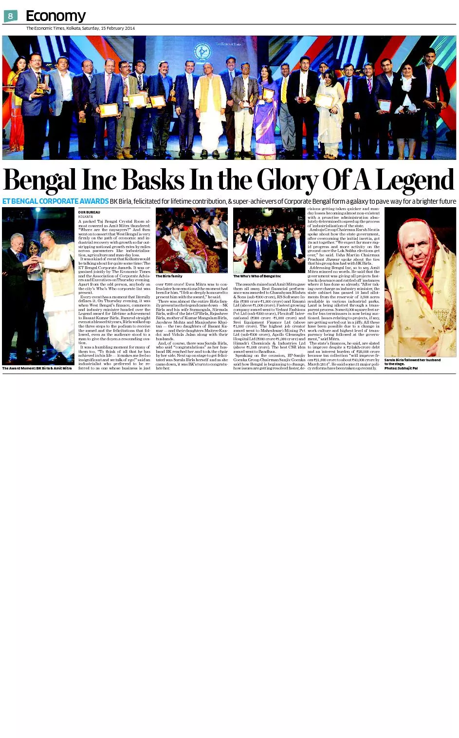 The Economic Times, Kolkata, Saturday, 15 February 2014