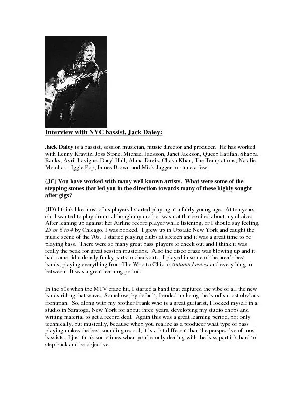 Interview with NYC bassist, Jack Daley: