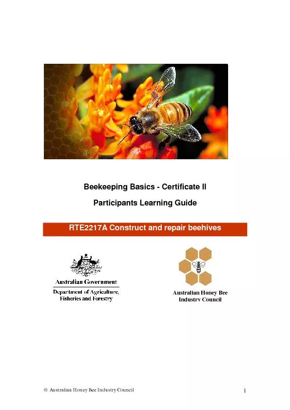 Beekeeping Basics - Certificate II Participants Learning Guide