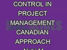 COST SCHEDULE CONTROL IN PROJECT MANAGEMENT CANADIAN APPROACH Nghi M