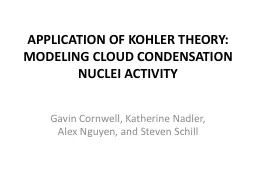 APPLICATION OF KOHLER THEORY: MODELING CLOUD CONDENSATION N