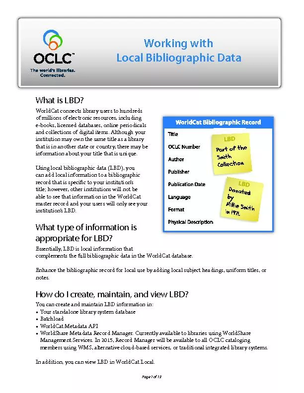 What is LBD?WorldCat connects library users to hundreds of millions of