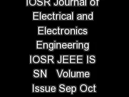 IOSR Journal of Electrical and Electronics Engineering IOSR JEEE IS SN   Volume  Issue