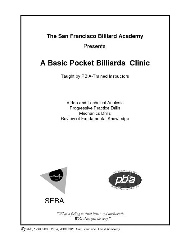 C 1993, 1998, 209, 2013 San Francisco Billiard Academy