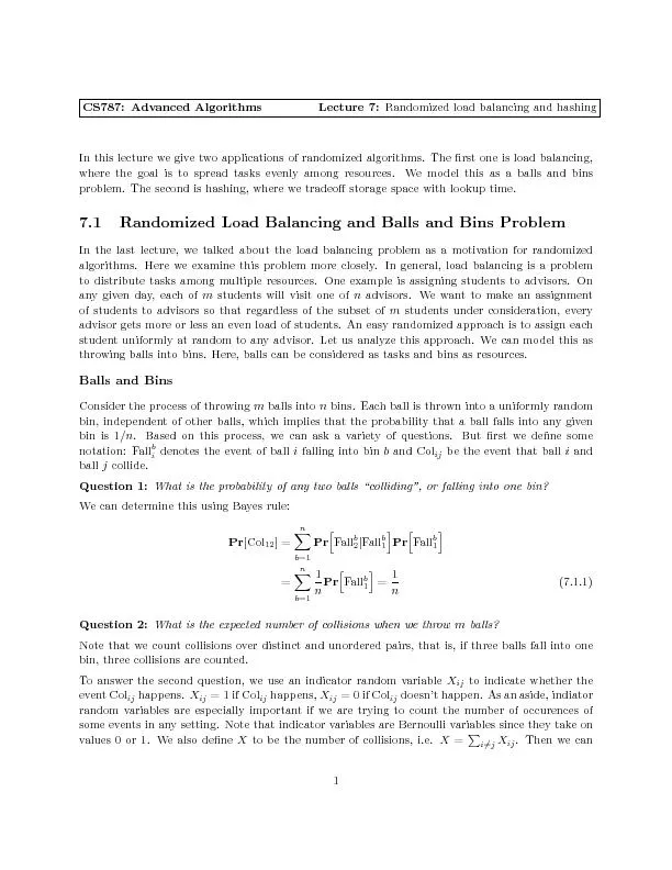 CS787:AdvancedAlgorithmsLecture7:Randomizedloadbalancingandhashing
...