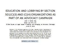 EDUCATION AND LOBBYING BY SECTION 501(C)(3) AND (C)(4) ORGA