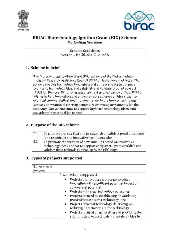 Biotechnology Ignition Grant (BIG) Scheme