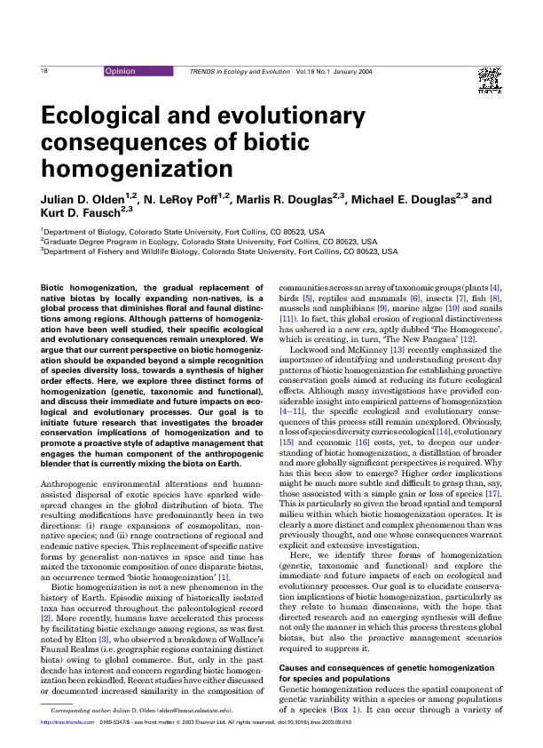EcologicalandevolutionaryconsequencesofbiotichomogenizationJulianD.Old