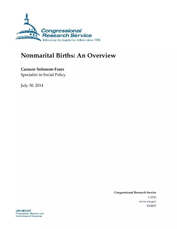 Nonmarital Births: An Overview  Carmen Solomon-Fears Specialist in Soc