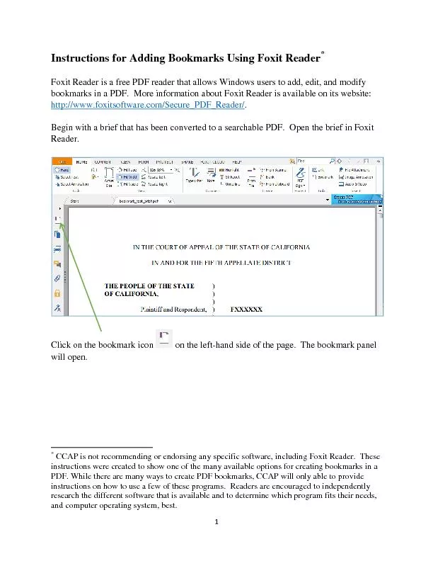 Instructions for Adding Bookmarks Using Foxit Reader
