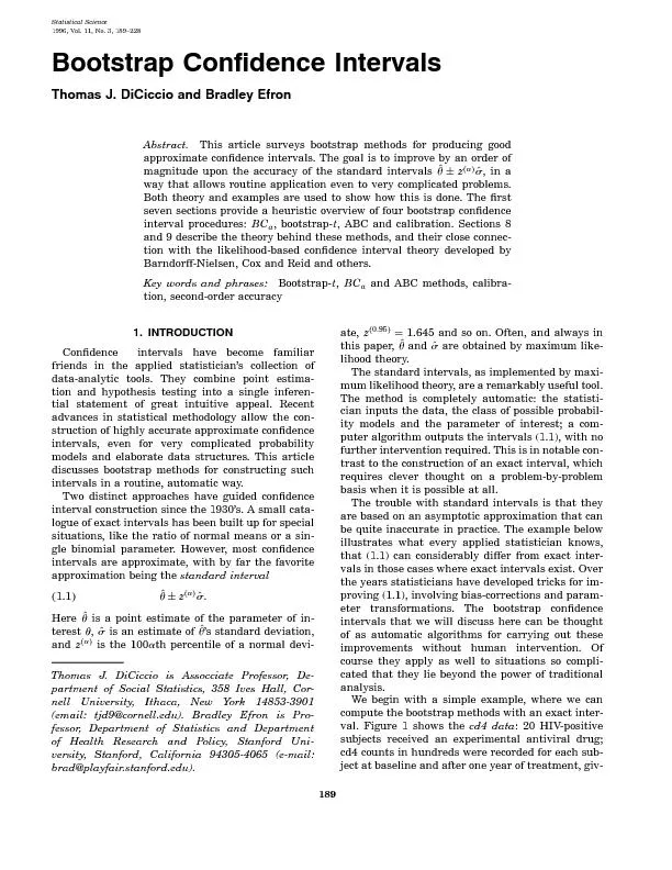 StatisticalScience1996,Vol.11,No.3,189{228BootstrapCondenceIntervalsT