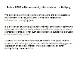 Policy 8207 – Harassment, Intimidation, or Bullying