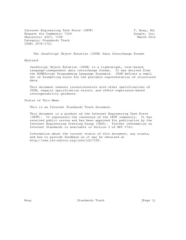 Internet Engineering Task Force (IETF)                      T. Bray, E