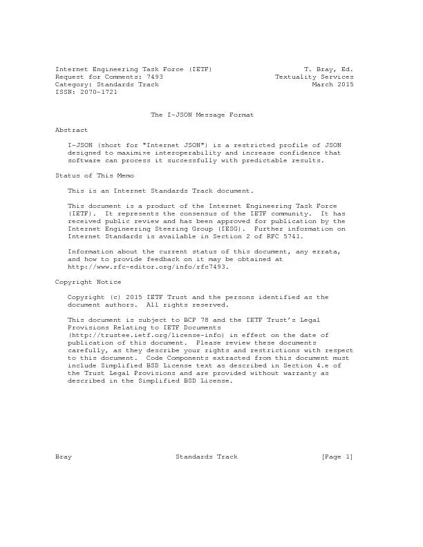 Internet Engineering Task Force (IETF)                      T. Bray, E