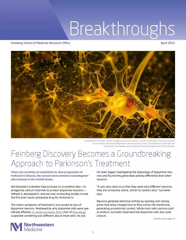Feinberg School of Medicine Research OceIn Parkinson’s disease,