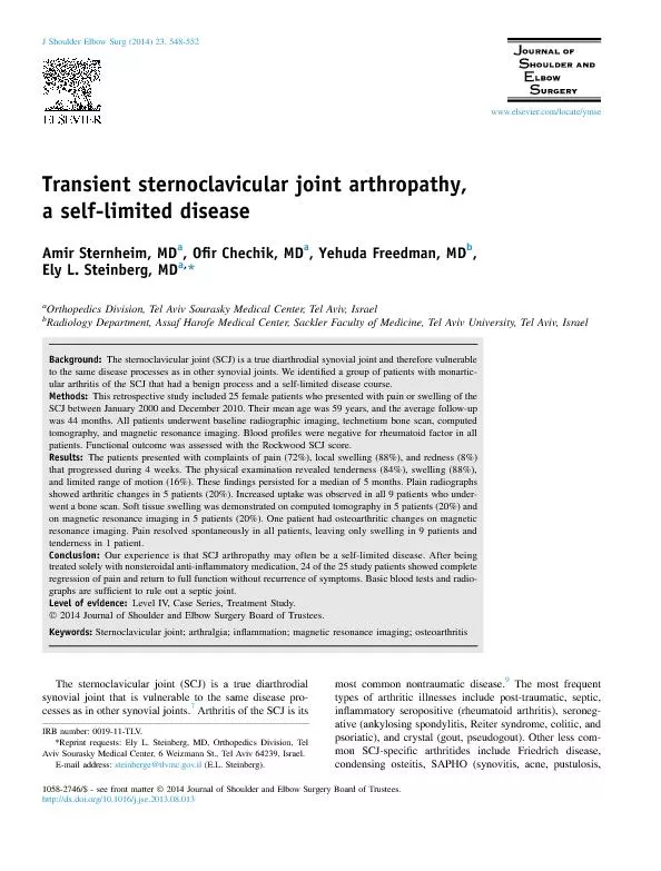Transientsternoclavicularjointarthropathy,aself-limiteddiseaseAmirSter