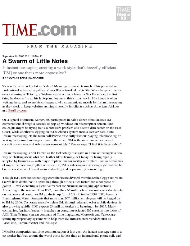 September 16, 2002 Vol. 160 No. 12A Swarm of Little NotesIs instant me
