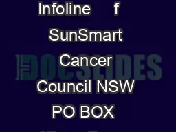 Shade for the home SunSmart Infoline     f    SunSmart Cancer Council NSW PO BOX  Kings