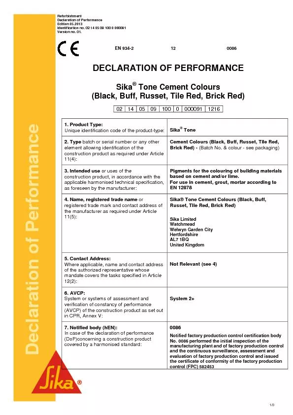 Refurbishment Declaration of Performance Edition 05.2013