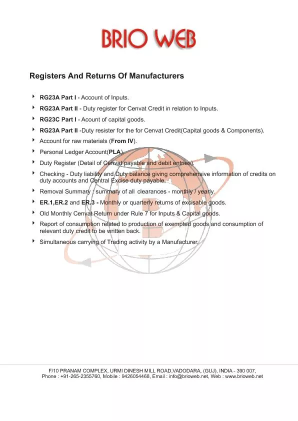 And Returns Of Manufacturers4RG23A Part I - Account of Inputs.4RG23A P