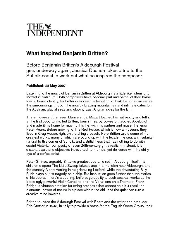 What inspired Benjamin Britten? Before Benjamin Britten's Aldeburgh Fe
