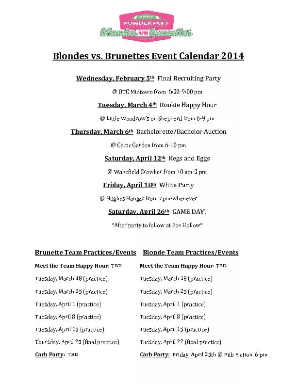 Blondes vs. Brunettes Event Calendar 2014