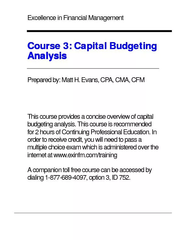 Course 3: Capital BudgetingCourse 3: Capital BudgetingCourse 3: Capita