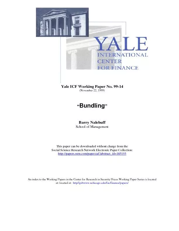 Yale ICF Working Paper No. 99-14(November 22, 1999) School of Manageme