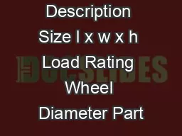 Part Number Description Size l x w x h Load Rating Wheel Diameter Part