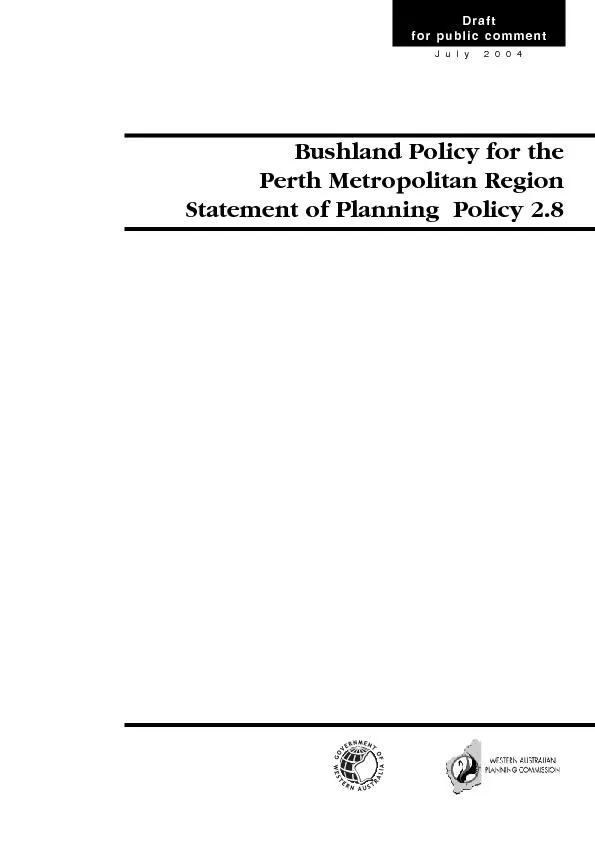 Bushland Policy for thePerth Metropolitan RegionStatement of Planning