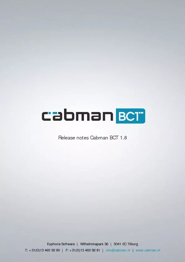 Release notes Cabman BCT 1.8