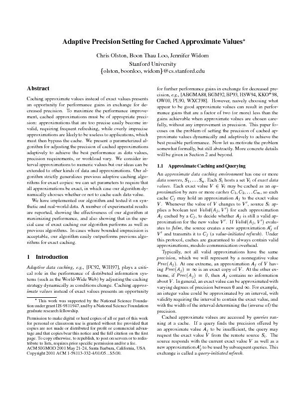 AdaptivePrecisionSettingforCachedApproximateValuesChrisOlston,BoonThau