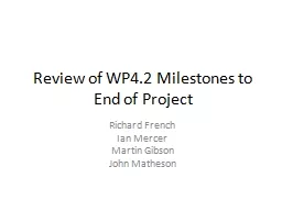 Review of WP4.2 Milestones to End of Project