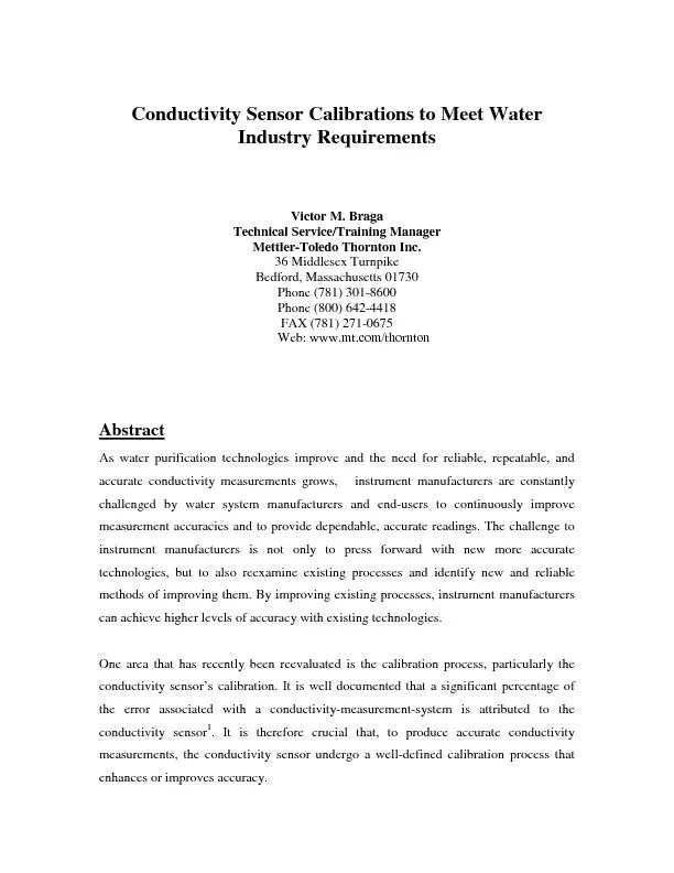 onductivity Sensor Calibrations to Meet Water Industry Requirements Vi