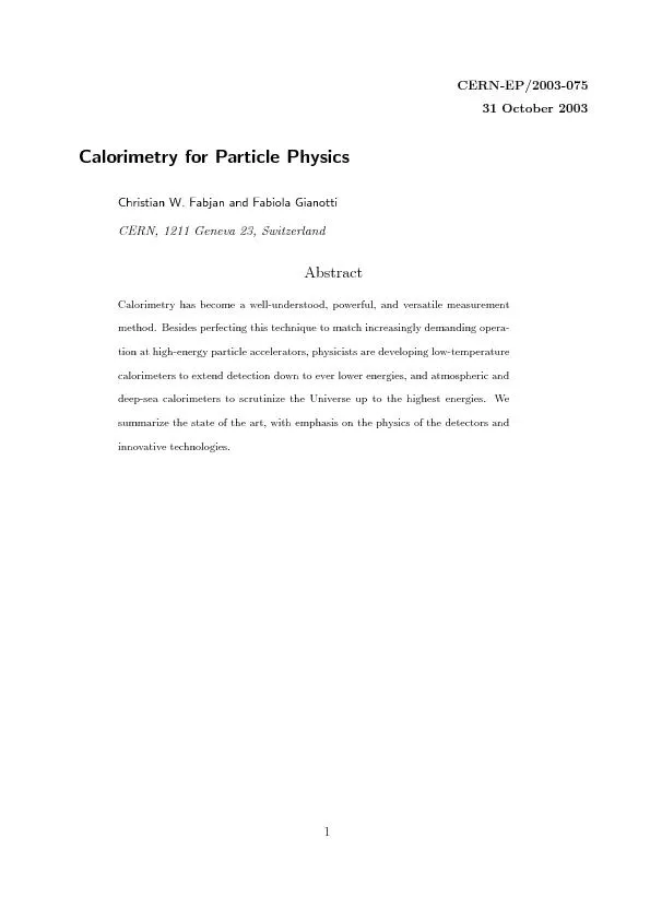 CERN-EP/2003-07531October2003CalorimetryforParticlePhysicsChristianW.F