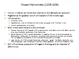 Moses Maimonides (1138-1204)