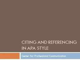 Citing and Referencing in APA Style