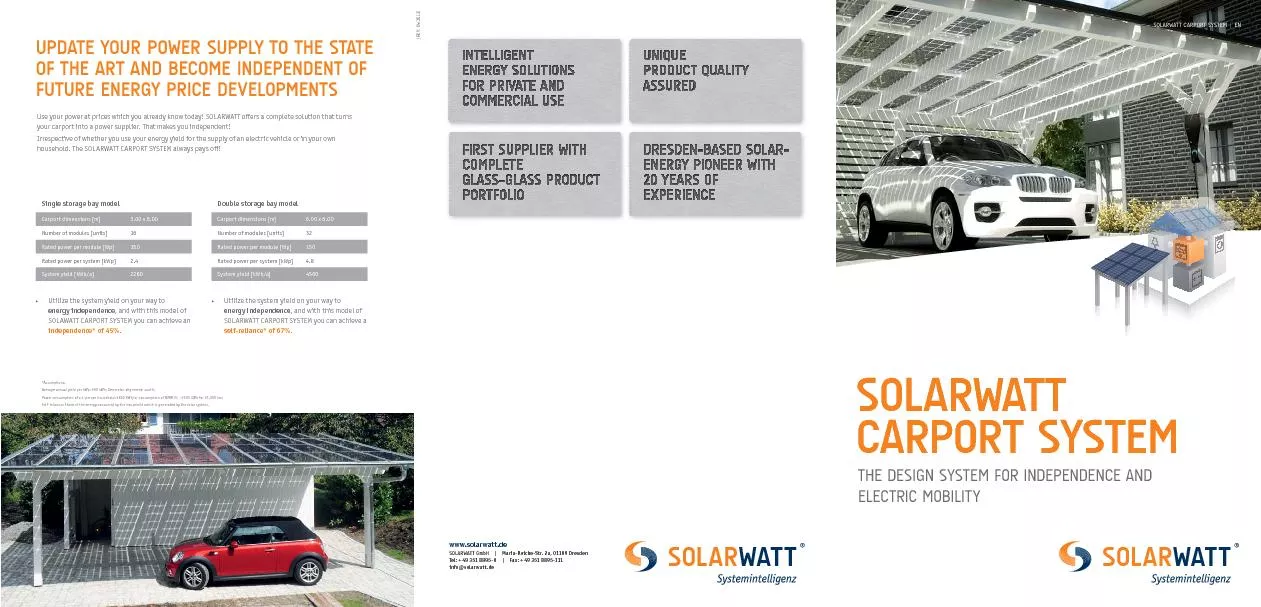 SOLARWATT CARPORT SYSTEM | ENSOLARWATT CARPORT SYSTEMTHE DESIGN SYSTEM