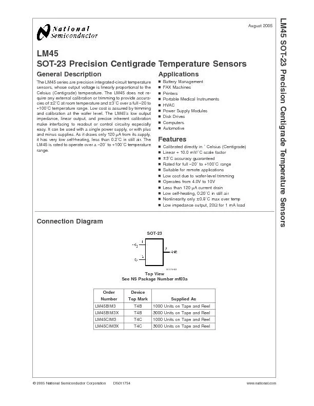 SOT-23PrecisionCentigradeTemperatureSensorsGeneralDescriptionTheLM45se