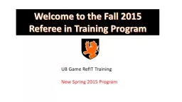 Welcome to the Fall 2015 Referee in Training Program
