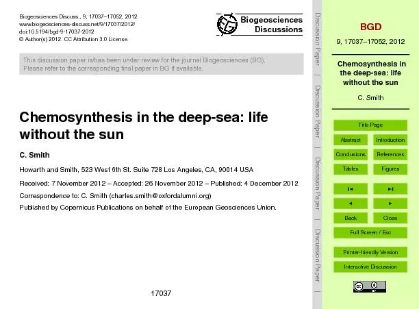 Chemosynthesisinthedeep-sea:lifewithoutthesunC.Smith