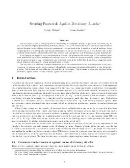 Securing Passwords Against Dictionary Attacks Benny Pinkas Tomas Sander Abstract The use
