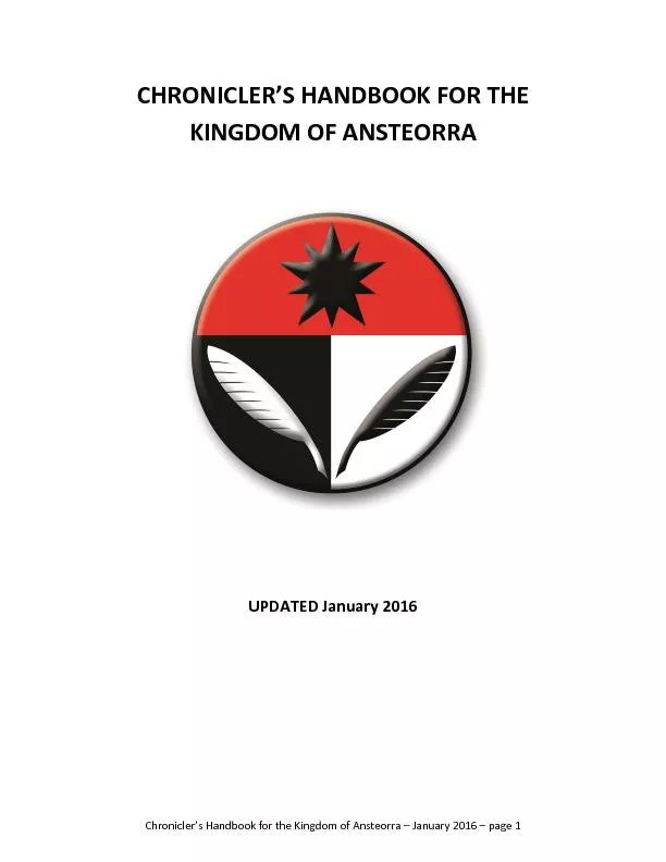 Chronicler’s Handbook for the Kingdom of Ansteorra