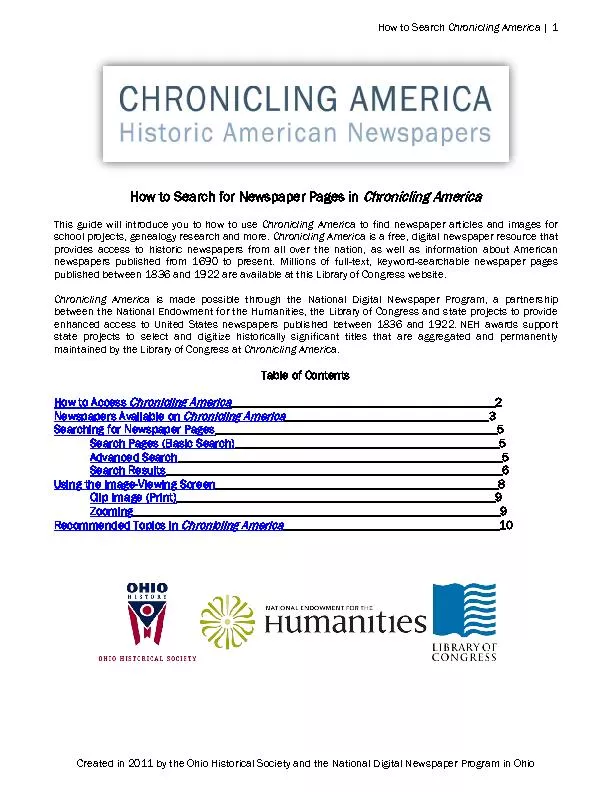 How to Search Chronicling America��Created in 2011 by the Ohio Histori