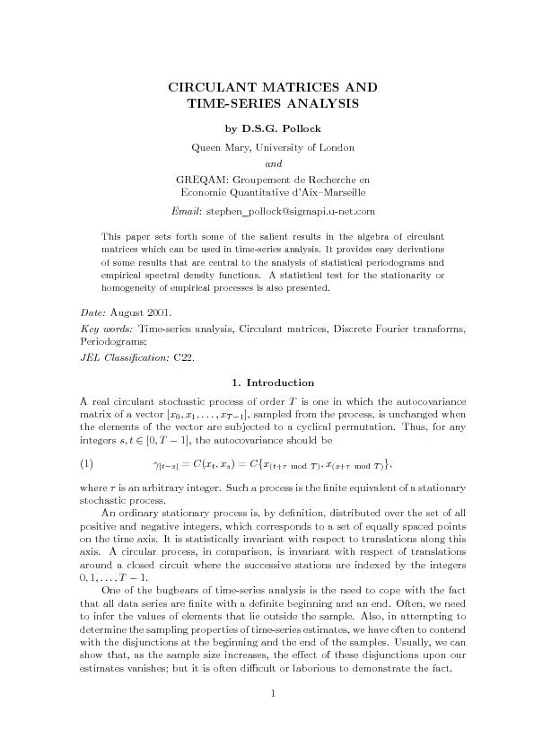 CIRCULANTMATRICESANDTIME-SERIESANALYSISbyD.S.G.PollockQueenMary,Univer