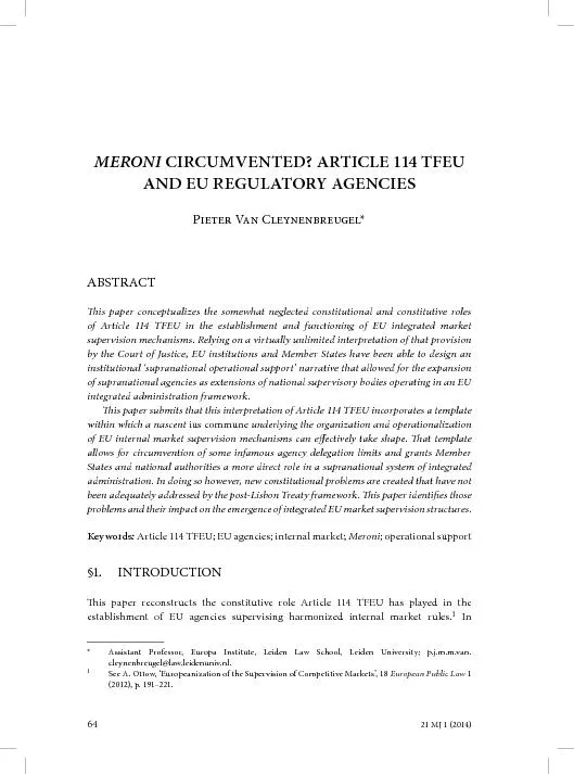64 21 MJ 1 (2014)MERONI CIRCUMVENTED? ARTICLE114TFEU AND EU REGULATO