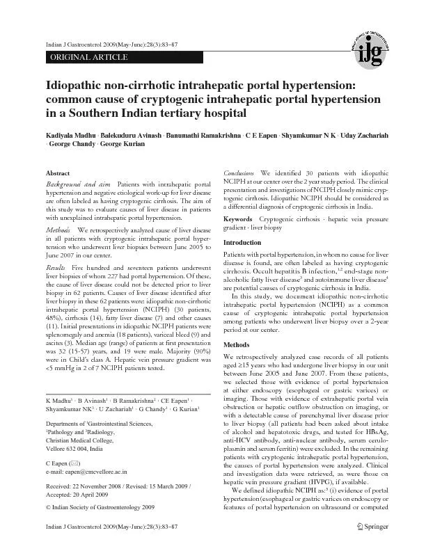Patients with intrahepatic portal hypertension and negative etiologica