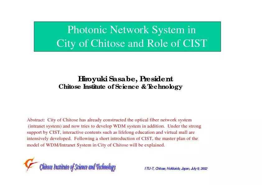 PhotonicNetwork System in City ofChitoseand Role of CIST