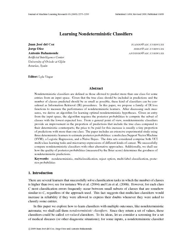 JournalofMachineLearningResearch10(2009)2273-2293Submitted11/08;Revise