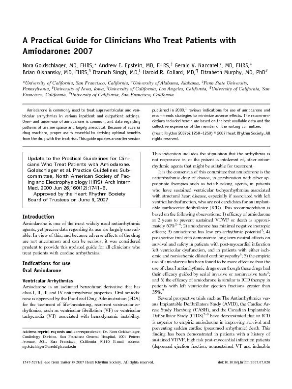 A Practical Guide fo rClinicians Who Treat Patients with Amiodarone:2007